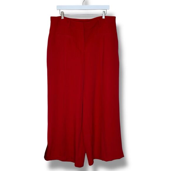 NWT Ashley Stewart Pintuck Wide Leg Red Palazzo Pants High Rise Pockets Women 18 - Picture 1 of 14